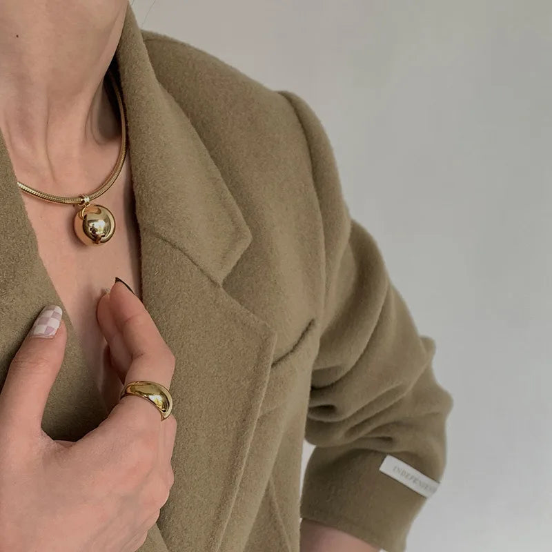 Peri'sbox Simple Imitation Pearl Globular Pendant Necklace for Women Stainless Steel Gold Plated Non-fade Hip-Hop Trendy Jewelry