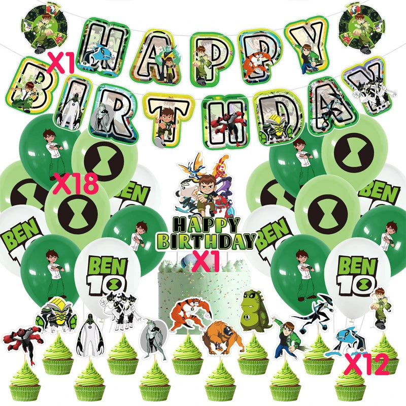 Ben 10 Birthday Balloons Decoration Set Flag Pulling Outdoor Picnic Supplies Birthday Party Decor Ben 10 Anime Party Supplies