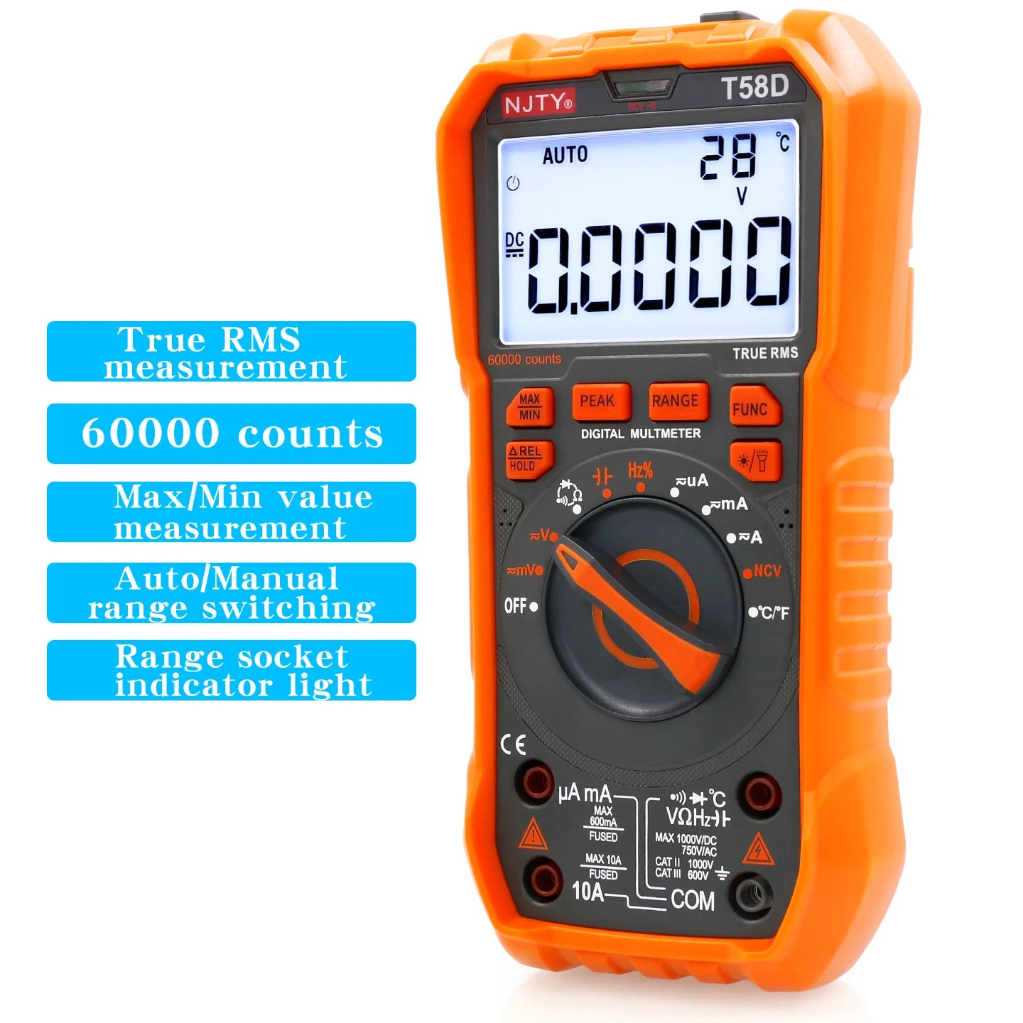 NJTY T-58D High-Precision Digital Multimeter, 60000 Counts, Smart Anti-Burn, Home/Professional Universal Meter