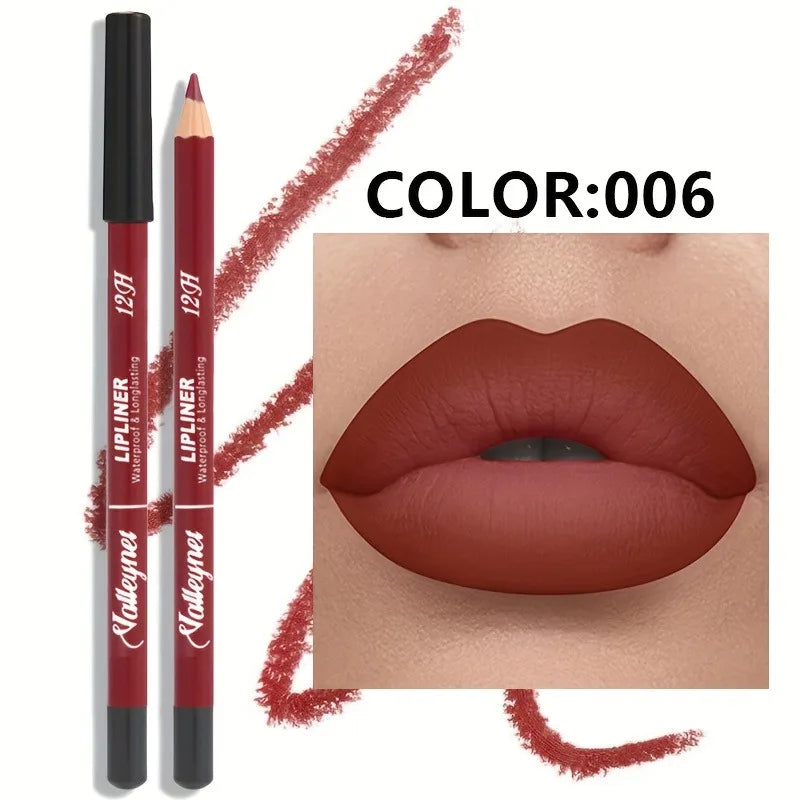 6 Color Velvet Matte Lip Liner Set - Long-Lasting Versatile Shades Longlasting Lip Makeup Berry, Brown, Pink Lip Pencil
