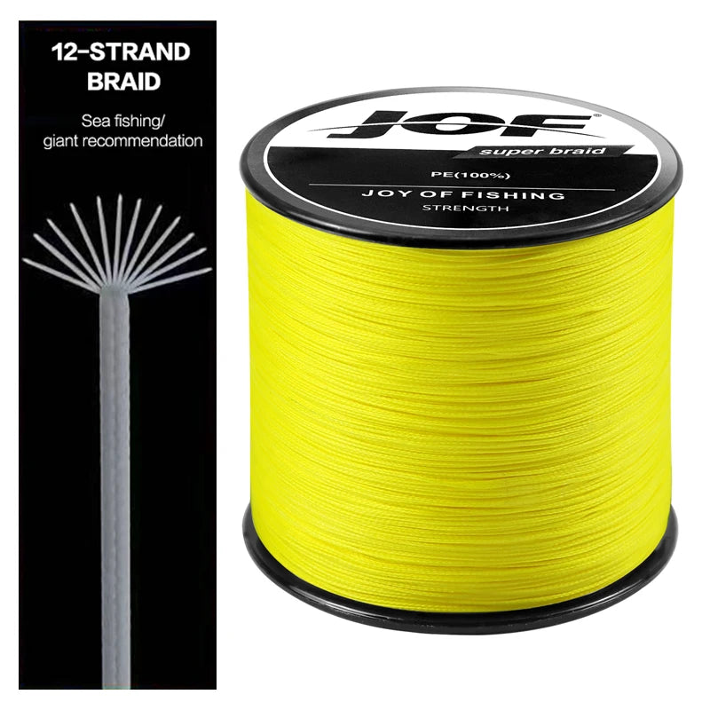 JOF X12 Braided Fishing Line 1000M 500M 300M 12 Strands MultiColor Multifilament Saltwater PE Line 33 42 55 65 90 103 150LB