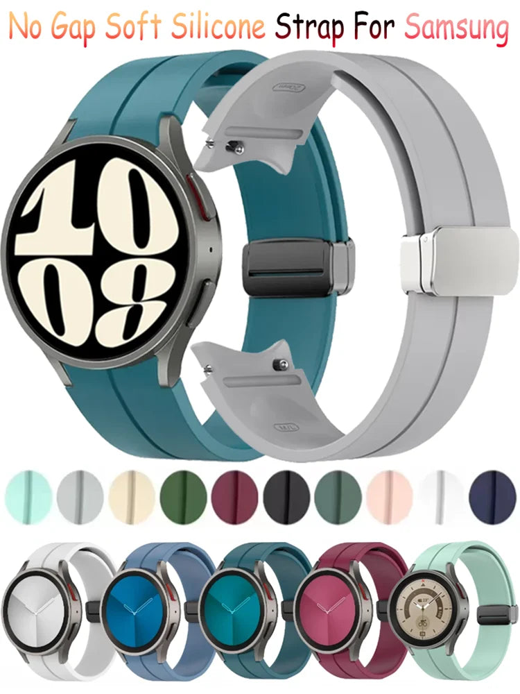 No Gap Soft Silicone Strap For Samsung Galaxy Watch 7 6 5 4 40mm 44mm Breathable Magnetic Wristband Watch 6 4 Classic/5 Pro 45mm