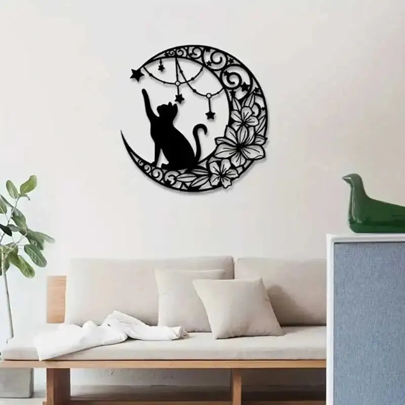 Moon Black Cat Silhouette Wall Hanging Crafts Simple Iron Wall Decoration Art Wall Decoration Garden Living Room Wall Decoration