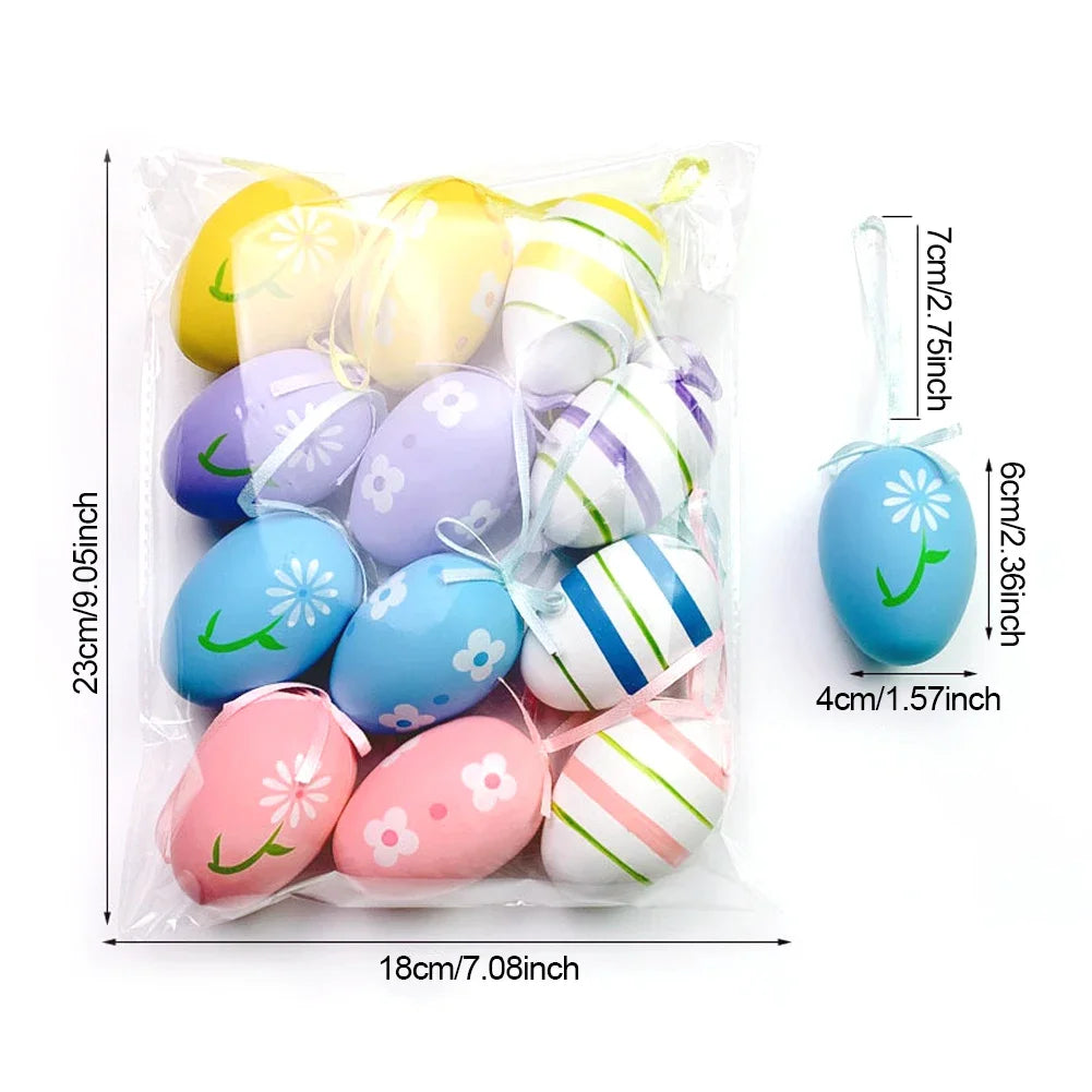 12Pcs Easter Egg Tree Pedant Foam Eggs Hanging Ornaments Easter Home Decoration 2024 Holiday Party Supplies Kids Gifts