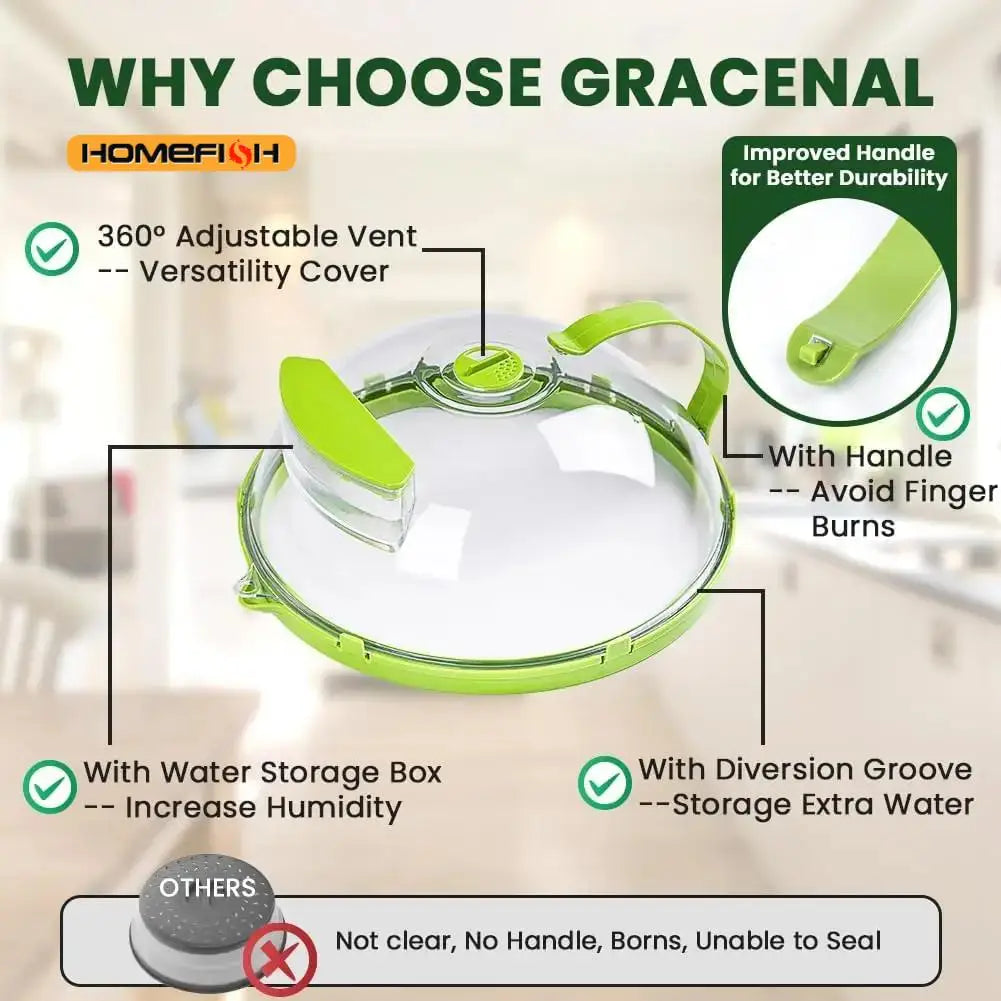 Microwave Food Cover Clear Microwave Splash Guard with Steamer and Handle Kitchen Gadgets