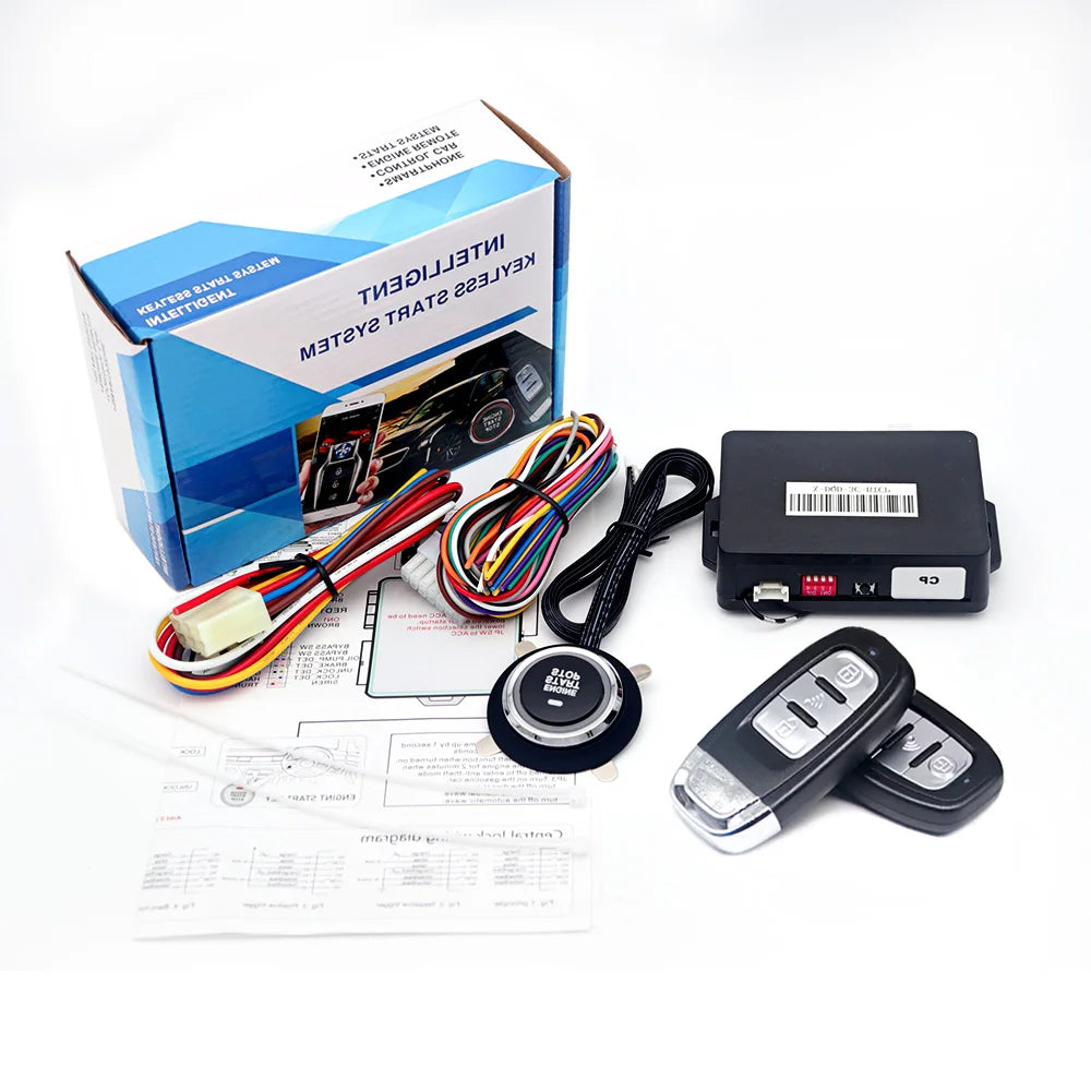 Car alarm with autostart Universal central locking car Remote starter kit Automotive start stop PKE Keyless Start button system