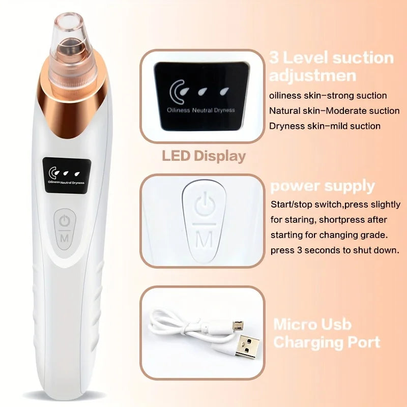 Blackhead Remover Pore Vacuum - 5 Suction - USB Rejected Facial Pore Cleaner Kit For Adult Acne Extractor Tool