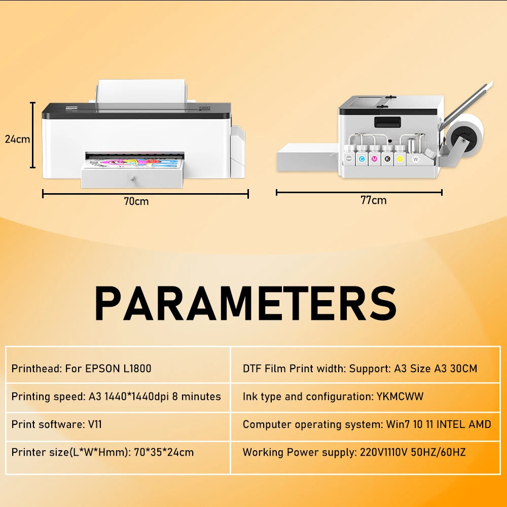 OYfame L1800 impresora dtf A3 Directly To Film dtf a3 textil printer for jeans hoodies clothes fabric tshirt printing machine A3