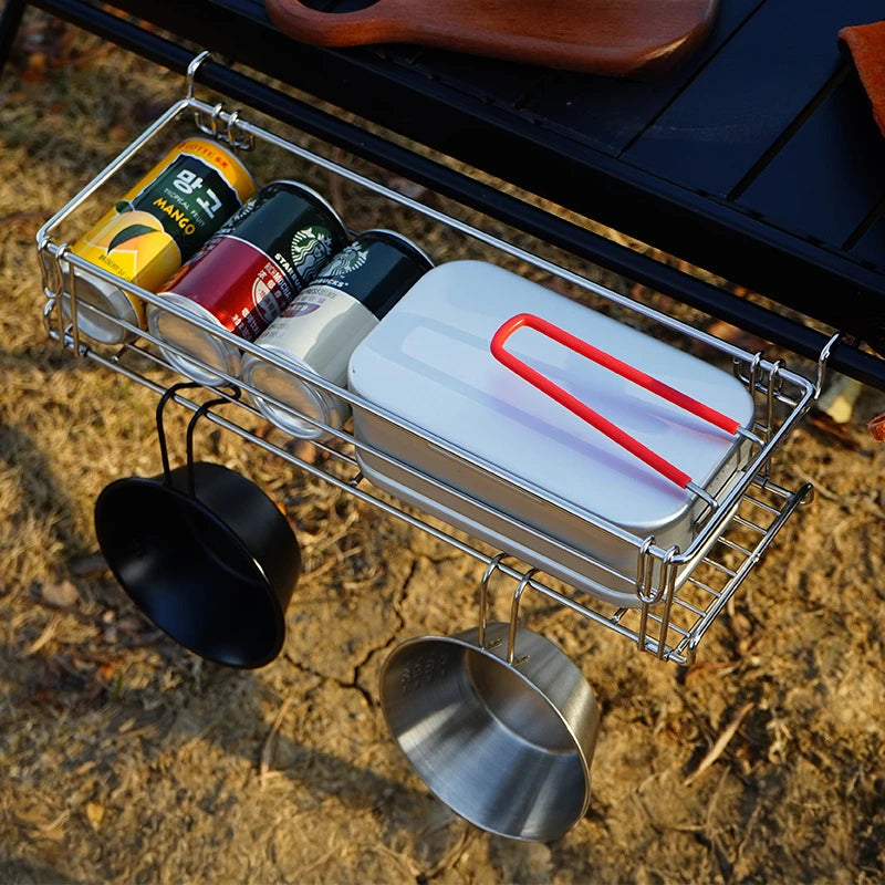 Outdoor Aluminum Table Side Storage Rack Hanging Mesh IGT Table Expansion Bracket Folding Table Extension Basket Folding Rack