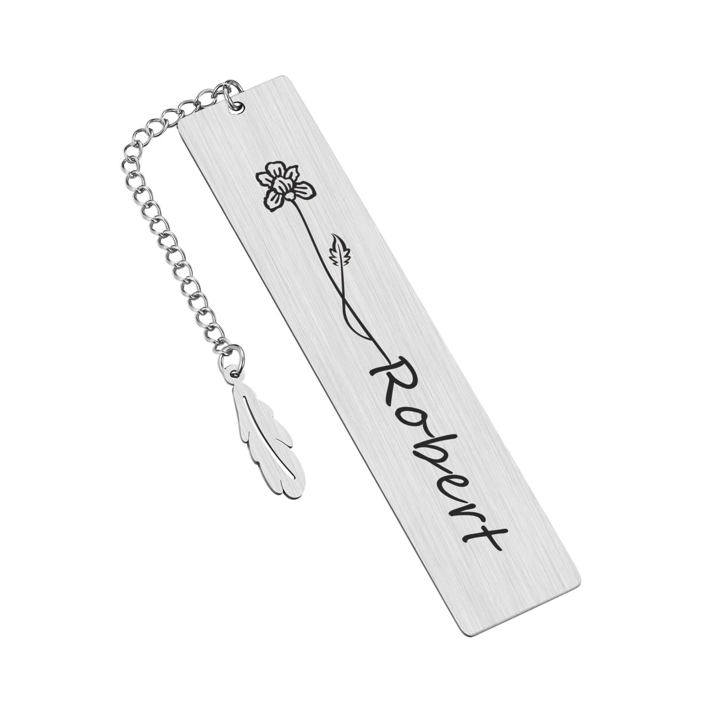 Personalized Birth Flower Bookmark With Name Text, Stainless Steel Customized Bar Birthday Gift For Women Daughter Sister Friend