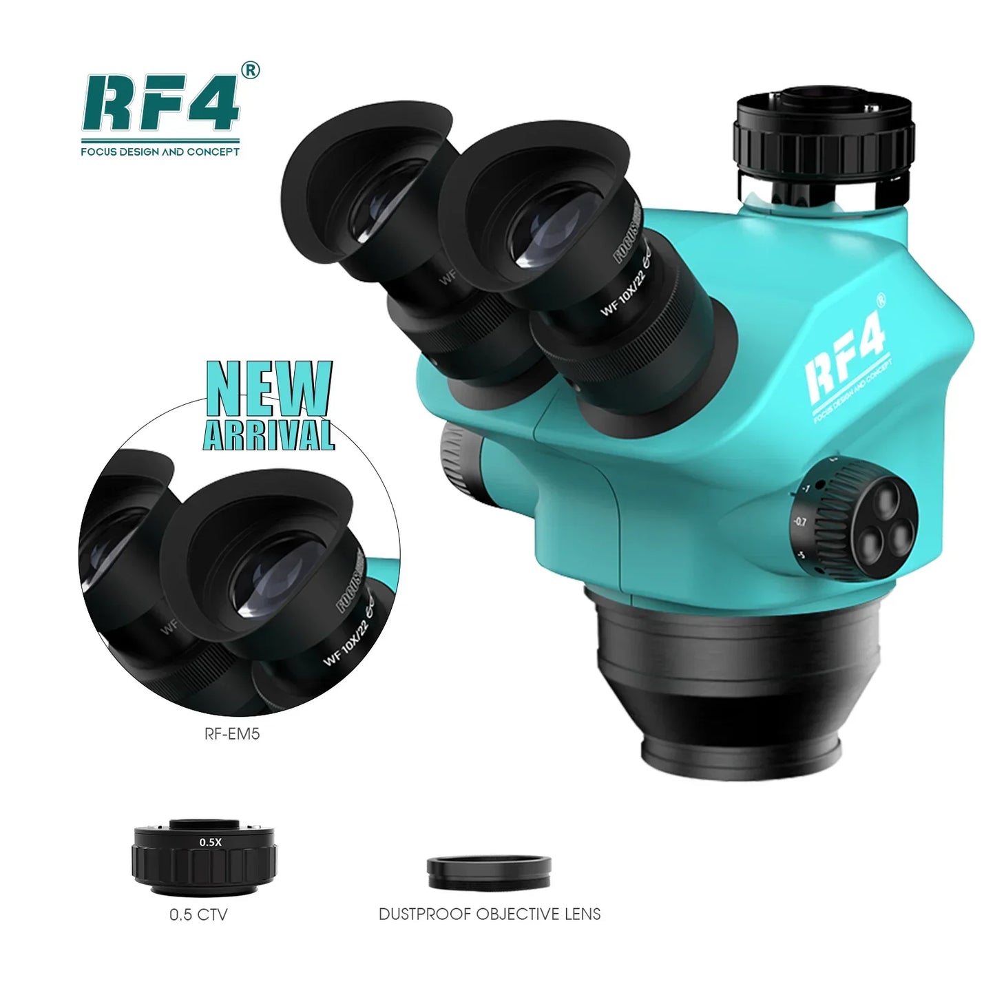 RF4 7-50X Trinocular Continuous Zoom Stereo Microscope WF10X/22mm Eyepiece Suitable for Mobile Phone PCB Welding Microscope Tool