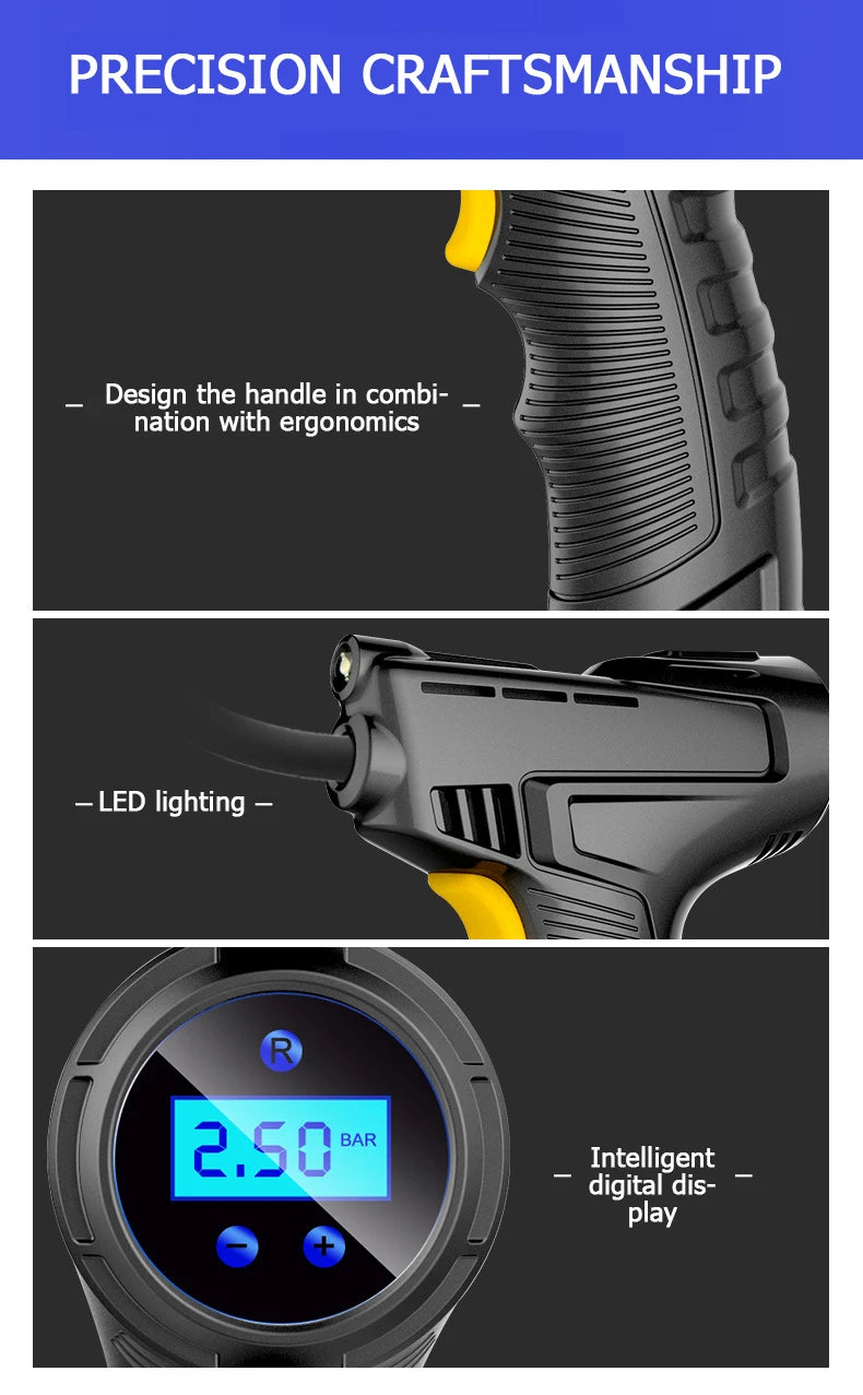 1 Set Car Mounted Inflation Pump Handheld Smart Home Car Motorcycle Portable Tire Inflation Pump Black Portable