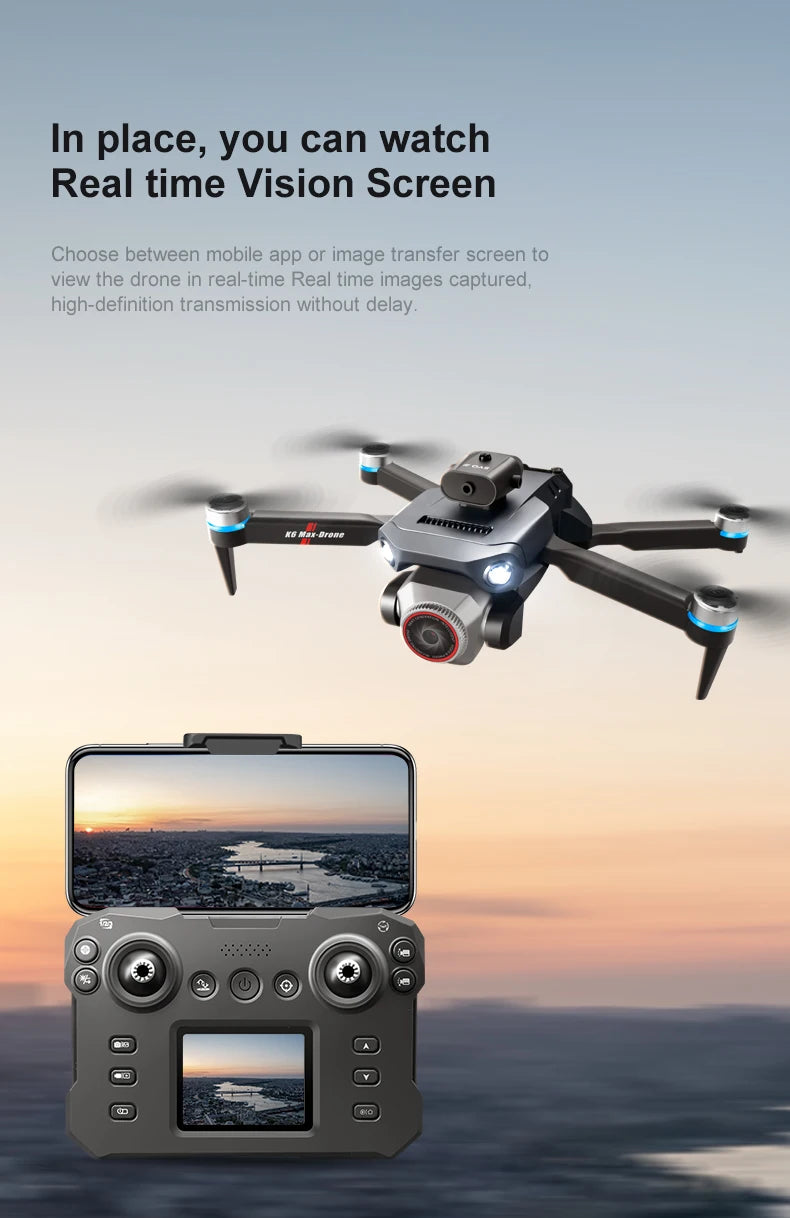 K6 MAX Triple-Camera Drone 4K HD Optical Flow Positioning 360° Obstacle Avoidance Foldable Quadcopter Wifi FPV RC Toys Dron