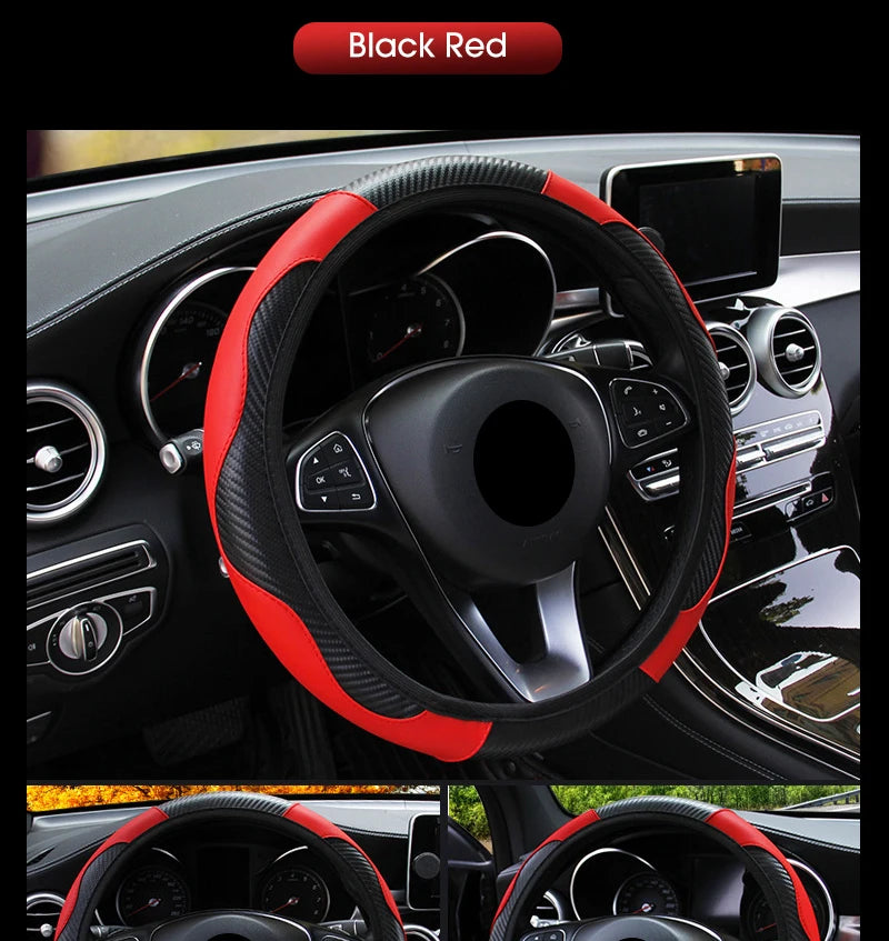 Car accessories Carbon Fiber PU Leather Steering Wheel Cover for Hyundai I10 Peugeot 2008 Dacia Sandero Stepway
