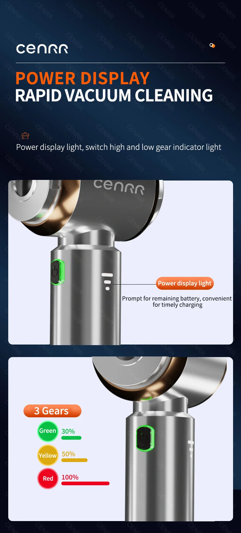 CENRR 360000PA Mini Car Vacuum Cleaner Cordless Powerful Wireless Car Cleaner HandHeld Portable Vacuum Cleaner Cleaning Machine