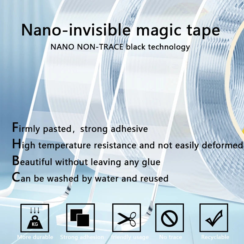 Transparent Nano Tape Waterproof Double Sided Reusable Adhesive Strong Tapes Cleanable Kitchen Bathroom Supplie