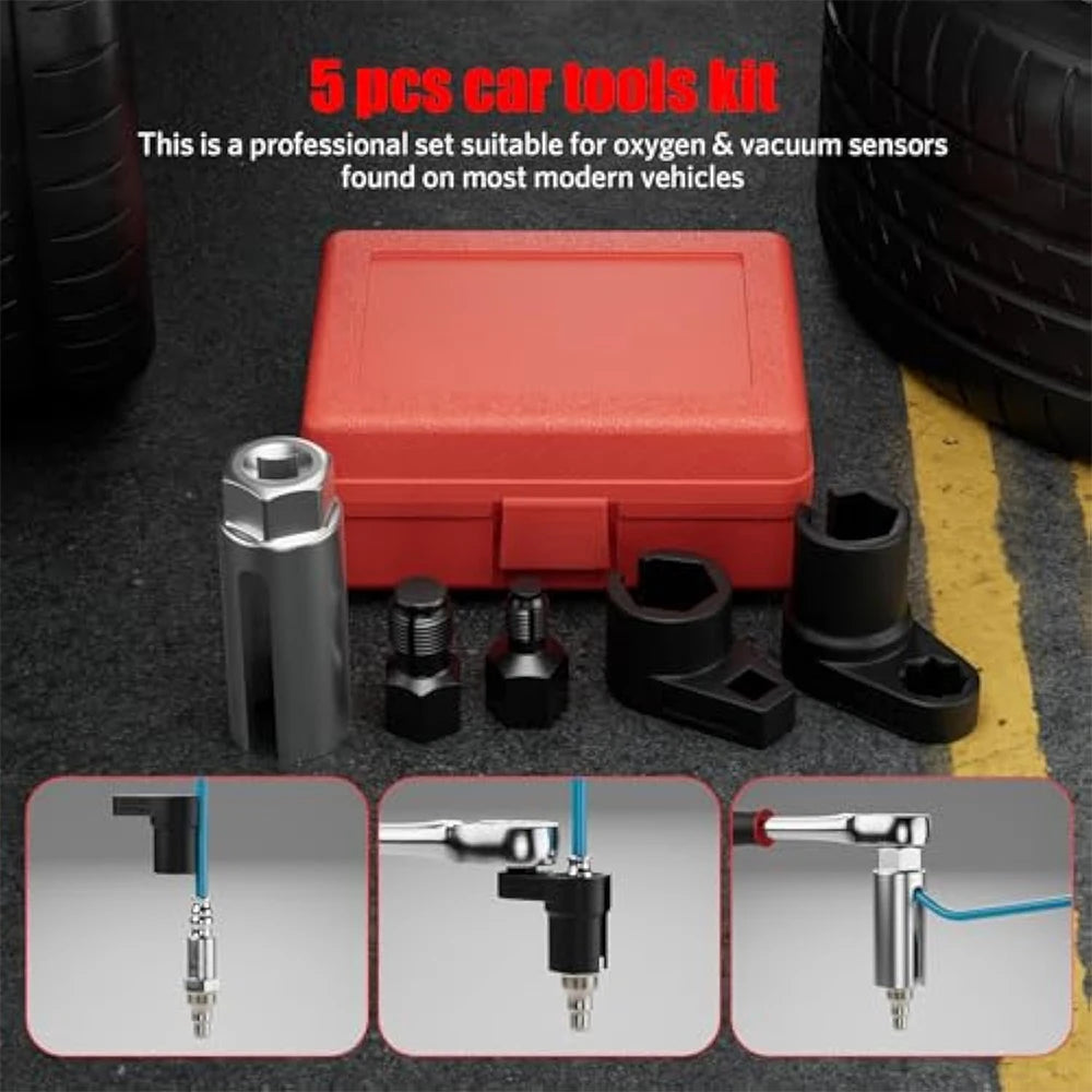 5pcs Oxygen Sensor Wrench Kit for Automotive O2 Socket Removal Install Offset Vacuum Sensor Socket Thread Chaser Tool