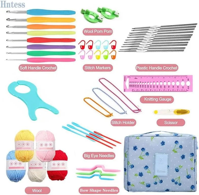 59Pcs/Set Portable Crochet Knitting Set DIY Beginner Crochet Hook Kit With Storage Bag Material Pack and Storage Tools