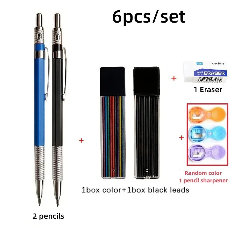 2.0mm Mechanical Pencil Set Black /Color Lead Refill 2B Automatic Pencil Art Sketch Painting Writing School Office Stationery