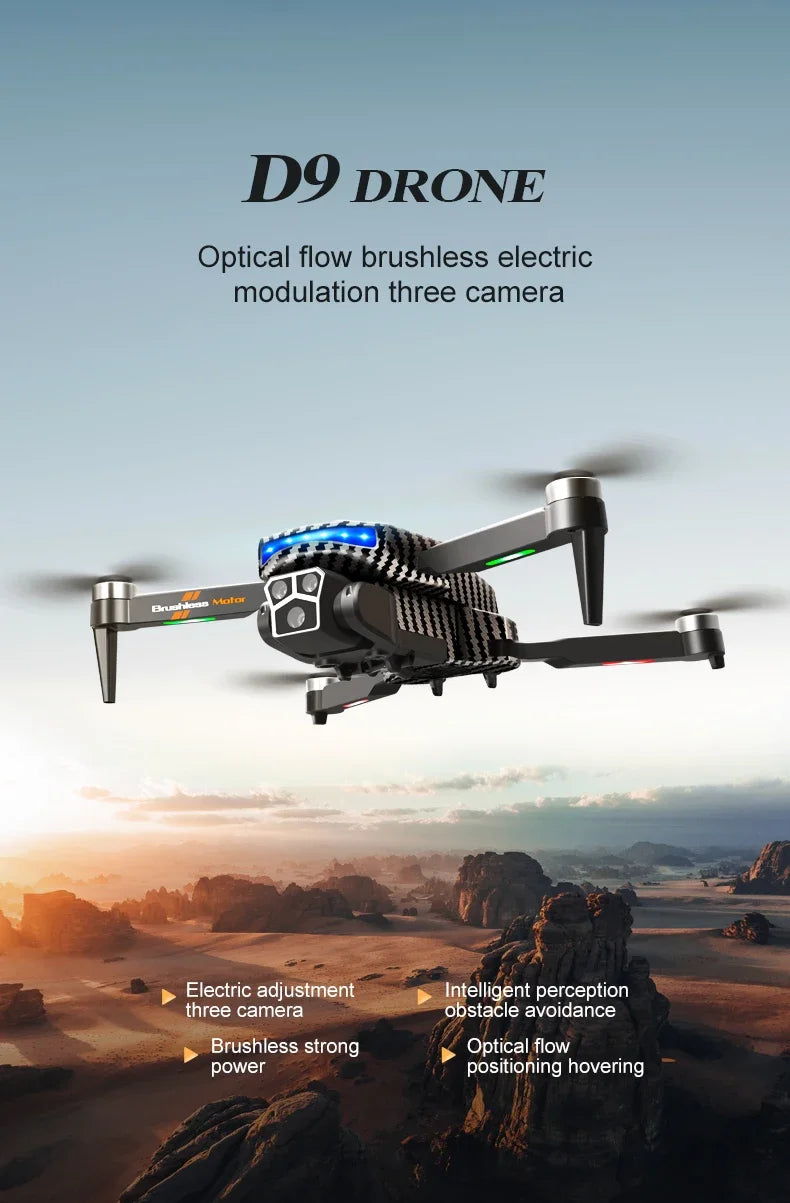 D9 DRONE 8K Professional 4K Three Cameras Brushless No GPS Obstacle Avoidance Optical Flow Position RC Quadcopter Gifts Toys