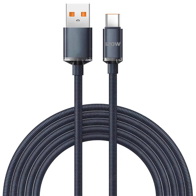 USB Type C Cable 120W 6A Super Fast Charge USB C Wire For Huawei Samsung Xiaomi Oneplus Quick Charge Type C Phone Charger Cable