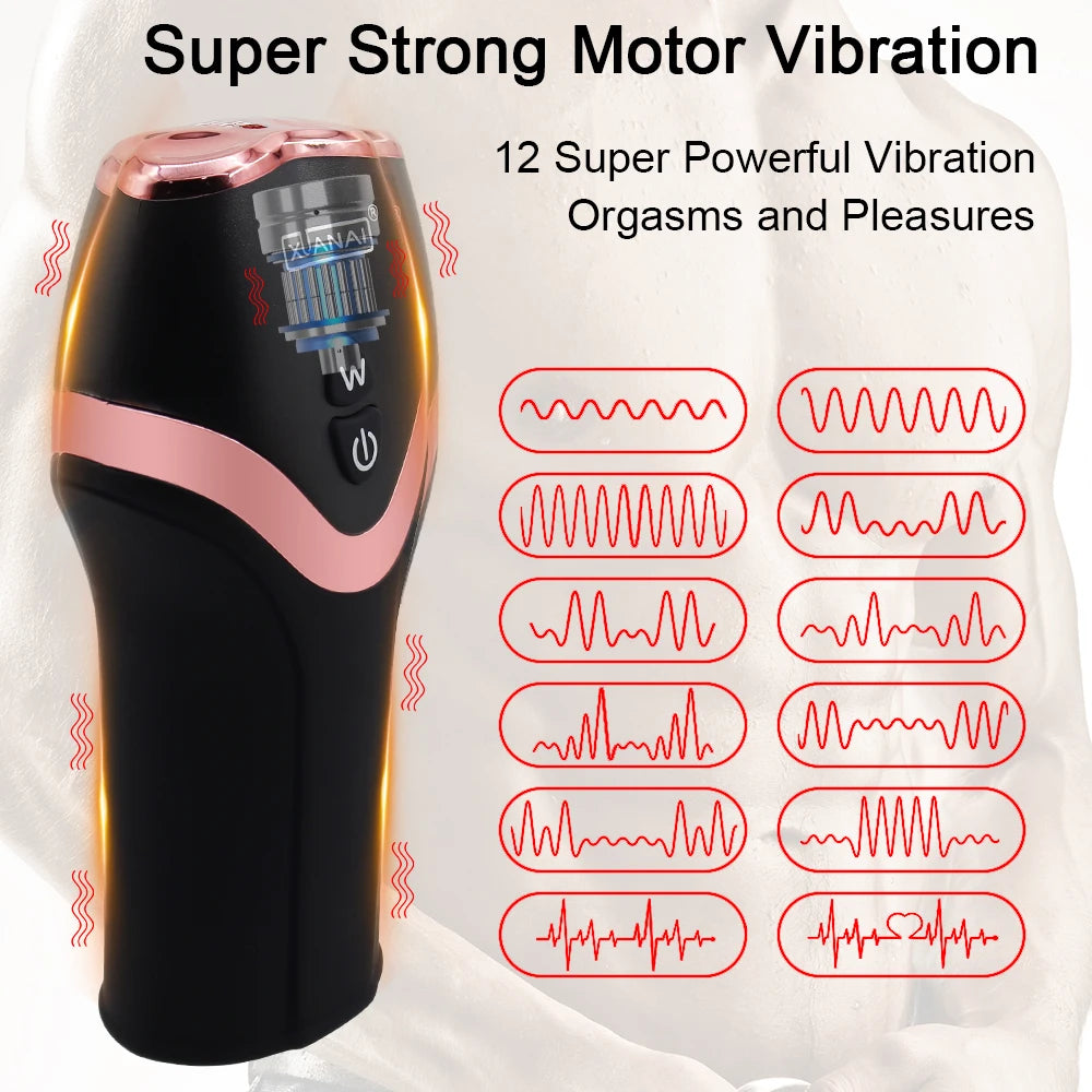 Male Sexy Penis Pump Vibrator Penis Delay 12 Speed Male Masturbator Trainer Automatic Glans Stimulation Exercise Oral Sex Toy