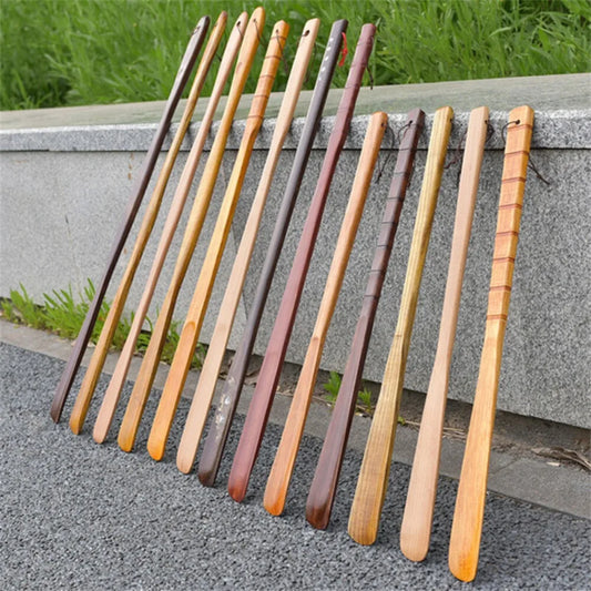 Portable Wooden Shoe Horn Easy On Off Long Handle Hanging Loop Without Bending Over Shoe Horn For Seniors Pregnant Women