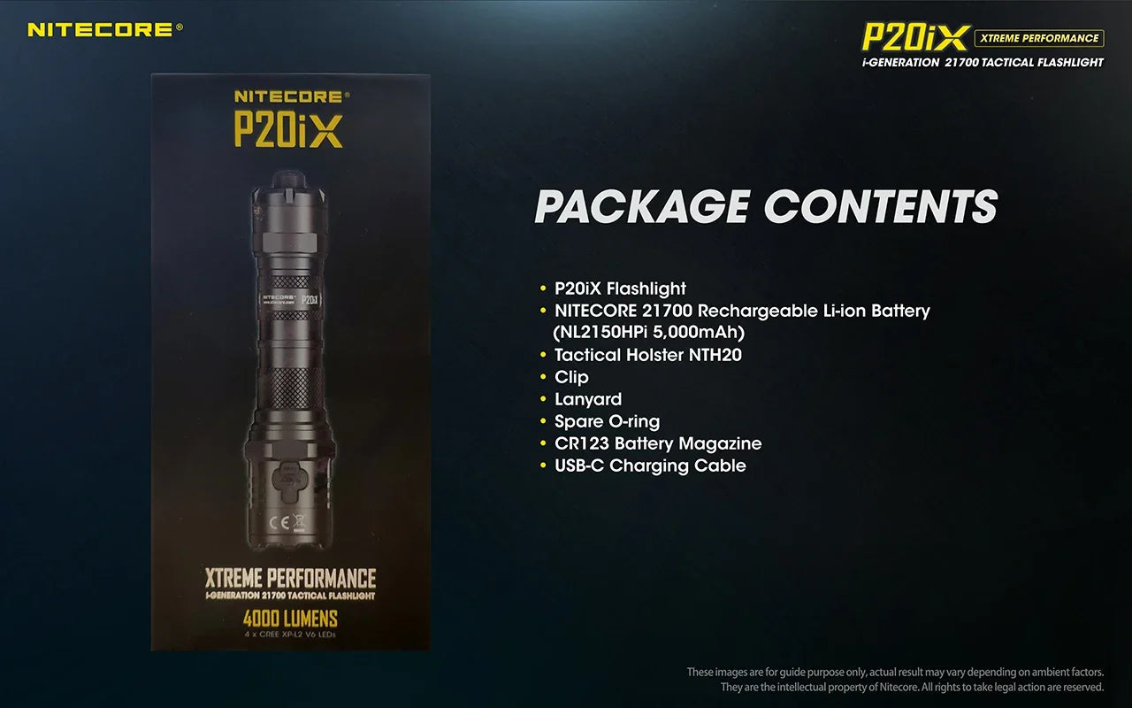 NITECORE P20ix Powerful Tactical LED Flashlight 4000Lumens Rechargeable Torch Light with 21700 Battery for Self-defense Camping