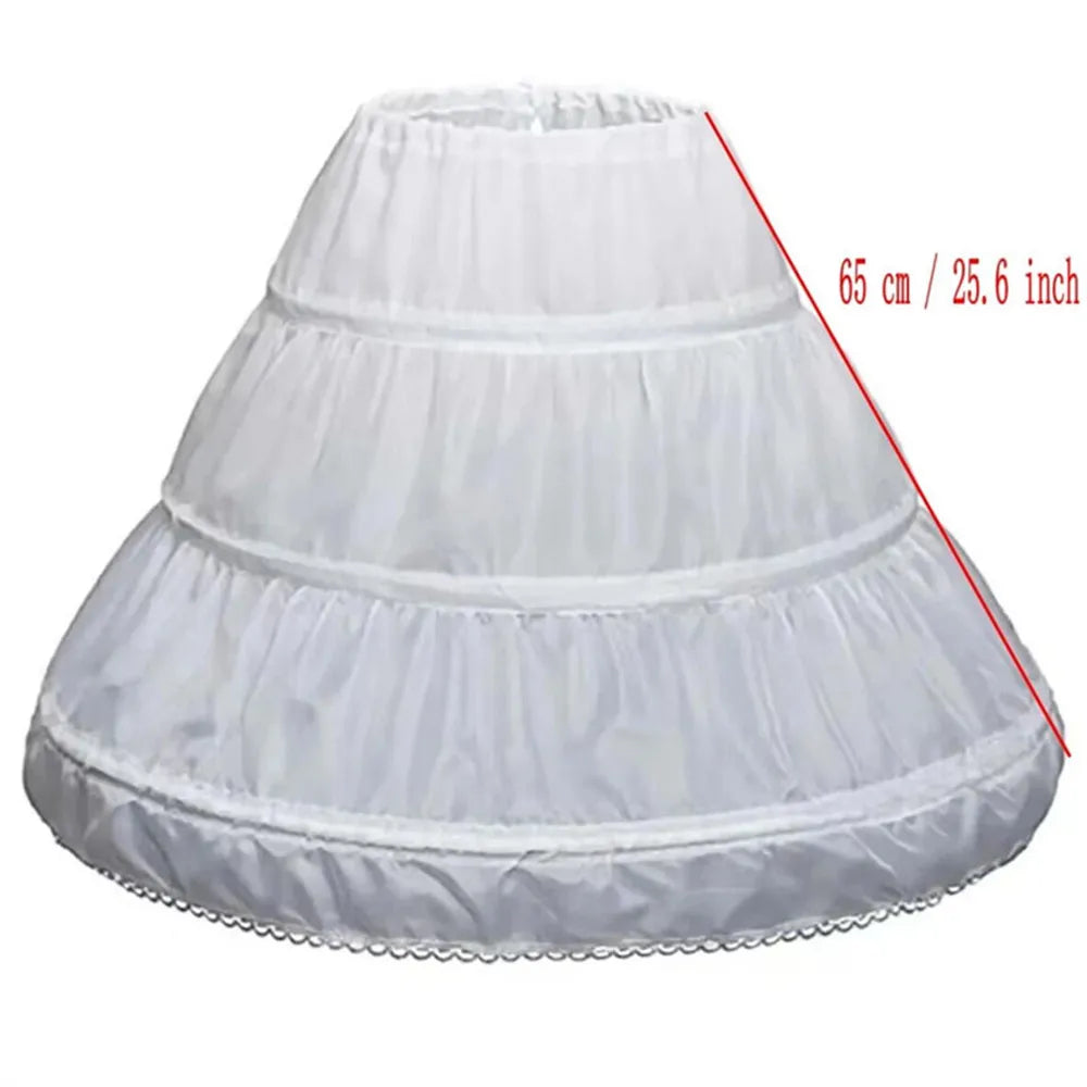 White Children kids Petticoat A-Line 3 Hoops One Layer Flower Girls Crinoline Lace Trim Flower Girl Dress Underskirt