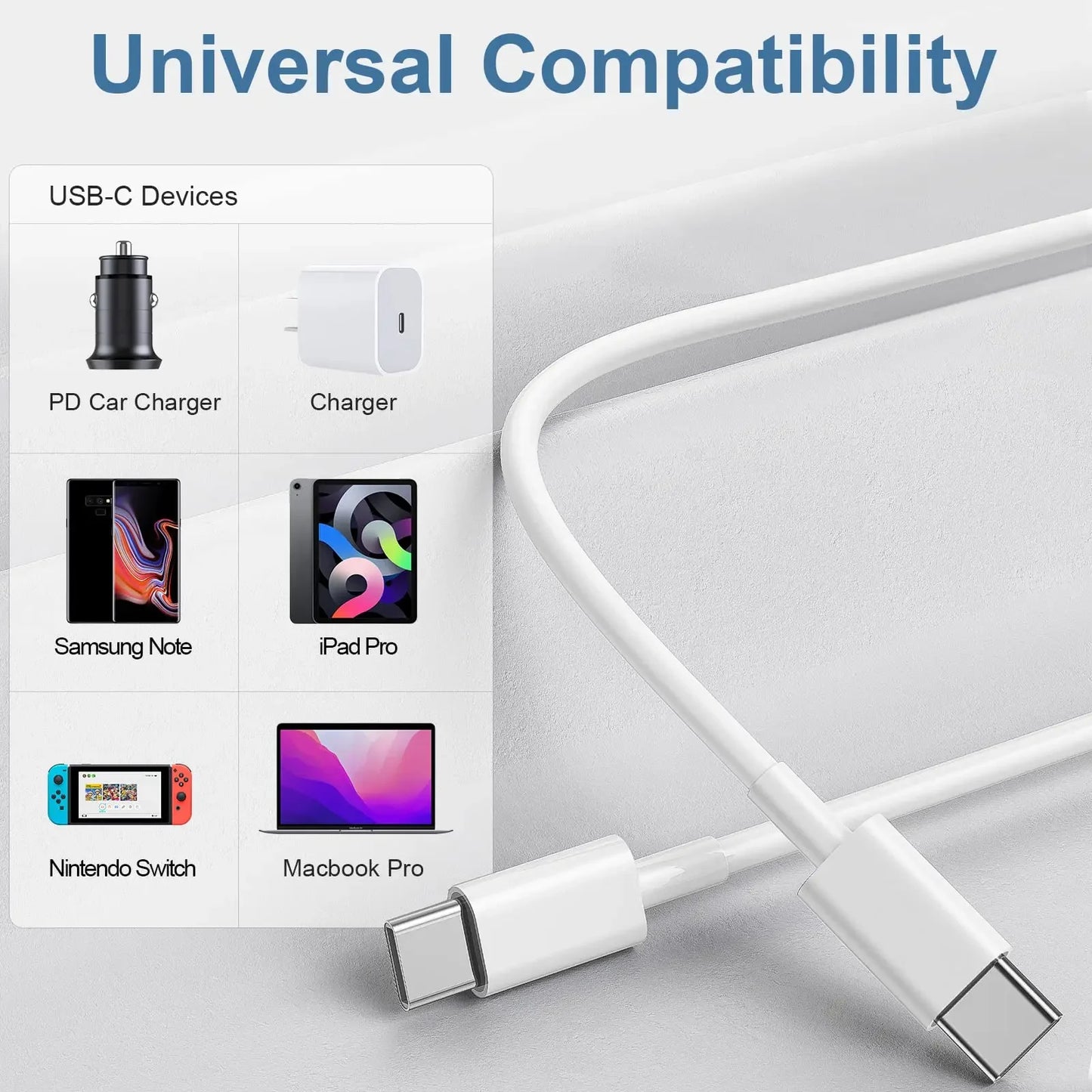 Type USB C to C Fast Charging Cable 1M/3FT 2M/6FT and 3M/10FT for Android Smart Phone IPhone 15 16 and Tablet PC