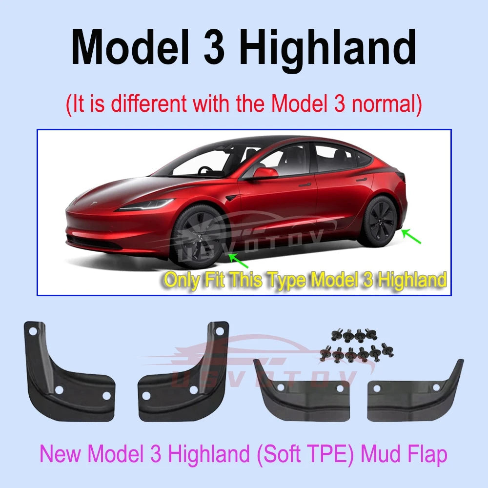 Soft Mud Flaps for Tesla Model 3 Highland 2024 Model Y 2024-2021 Mudflaps Splash Guards Mudguards Front Rear Fender Protector