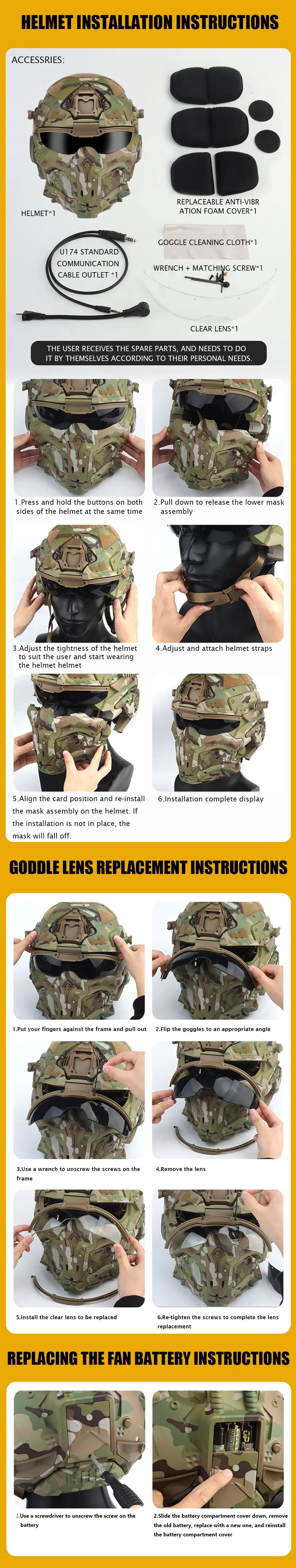 Tactical Assault Helmet with Fans and Headphone For Hunting Motorcycle Cosplay Protective Gear Full Covered Mask Fast Helmet