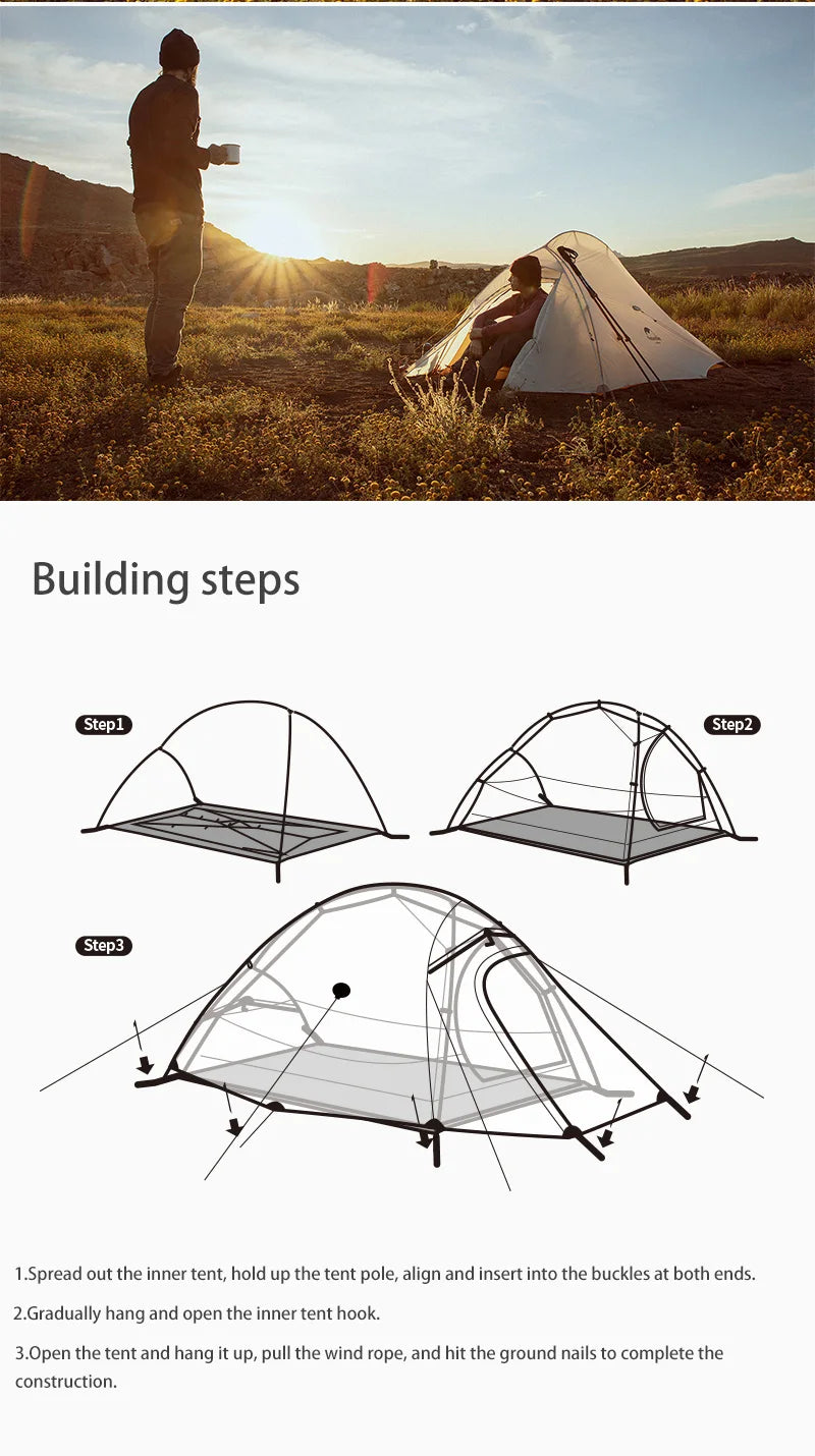 Naturehike 10D Camping Tent Ultralight Waterproof 1 Person Hiking Tents Outdoor Portable Beach Fishing Trekking Shelter Tents