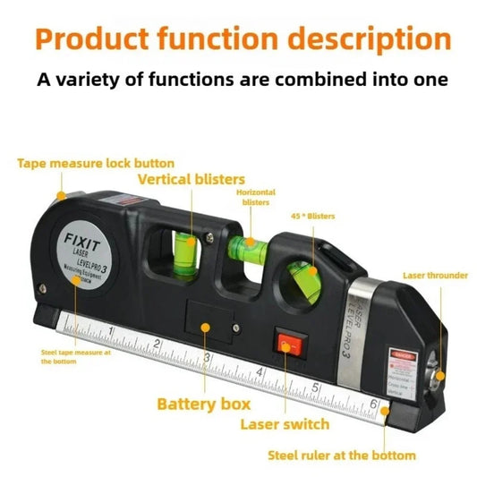 Multi-Functional Laser Level Horizon Vertical Measure Tools Aligner Standard And Metric Ruler Metric Ruler Multipurpose Measure