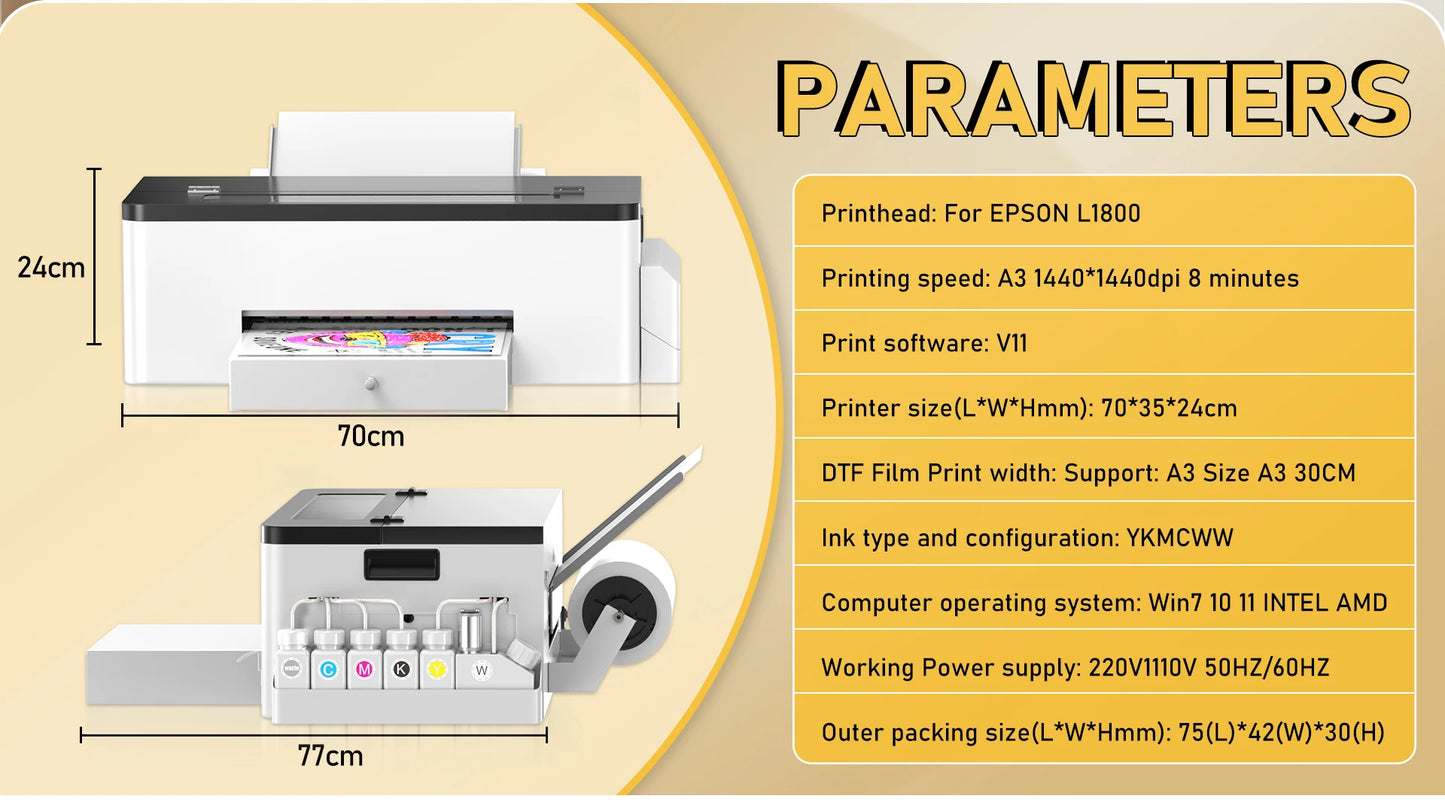 OYfame L1800 impresora dtf A3 Directly To Film dtf a3 textil printer for jeans hoodies clothes fabric tshirt printing machine A3