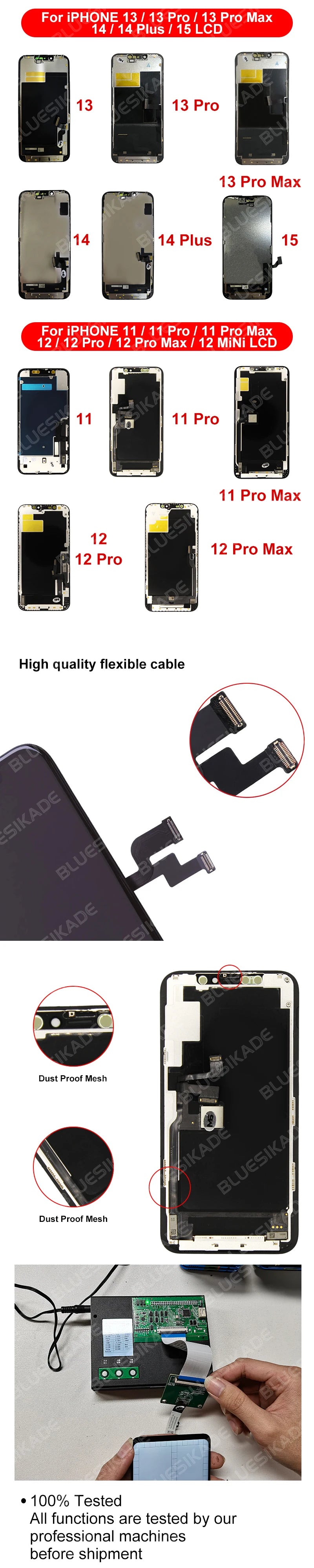 OLED For iPhone X XR XS MAX Display 3D Touch Screen Digitizer For 11 Pro 12 Mini 13 Pro Max 14 Plus 15 LCD Replacement Parts