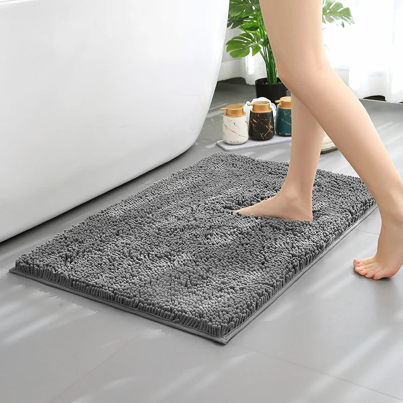 1pc 40*60cm Blue Soft and Absorbent Chenille Bath Rug - Non-Slip and Quick Dry Shower Carpet for Home Bathroom -Machine Washable