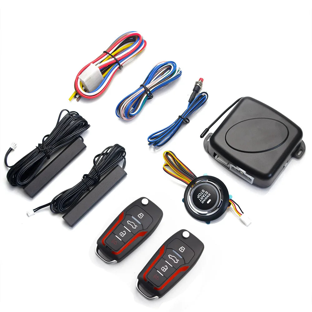 Car Alarm Remote Control PKE Car Keyless Entry Engine Start Alarm System Push Button Remote Starter Stop for 12V Cars Autostart