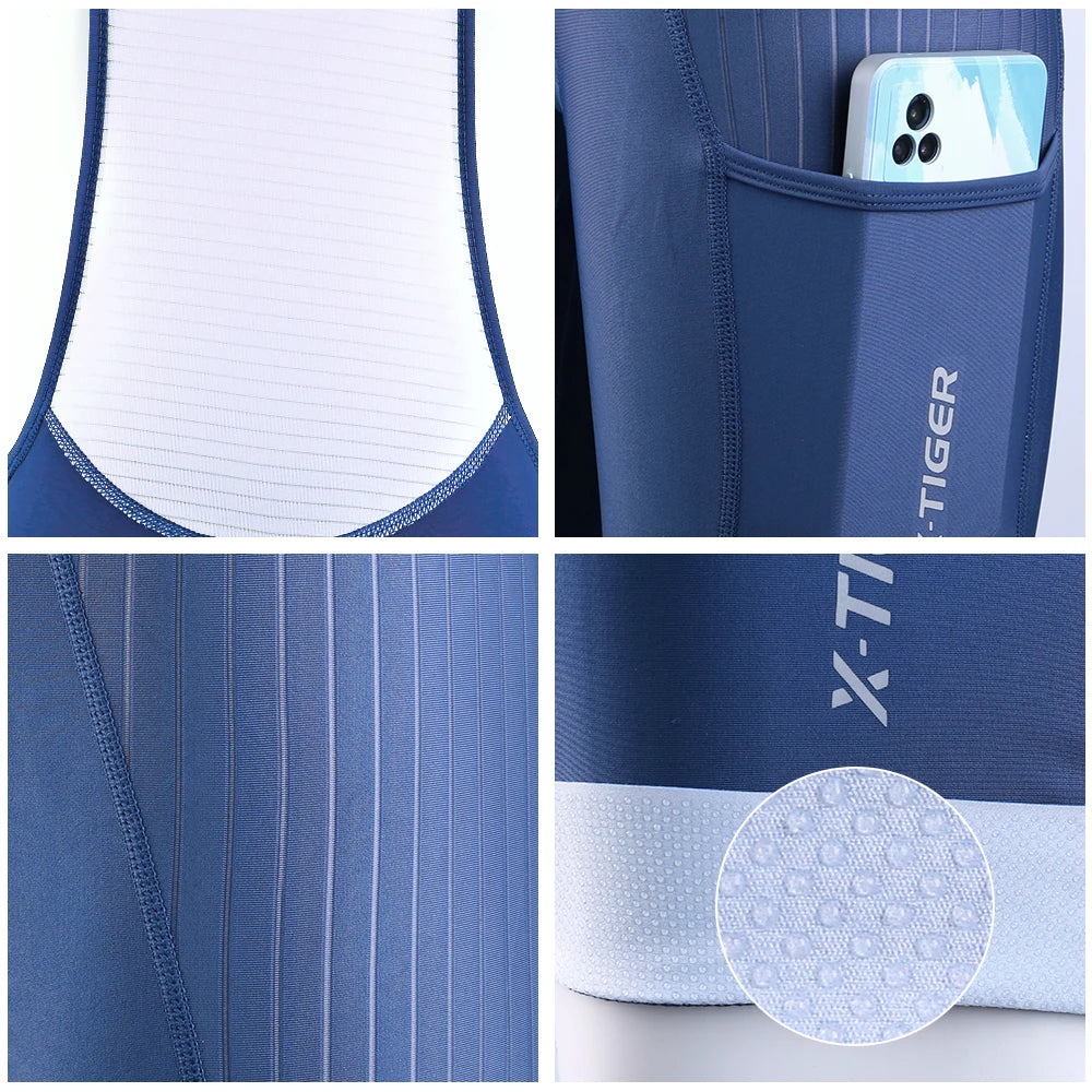 X-TIGER Blue Pro Men's Cycling Bib Shorts Bretelle Cyclist MTB Road Tights Bicycle Clothing ST-MULTI Cushion For 7 Hours Riding
