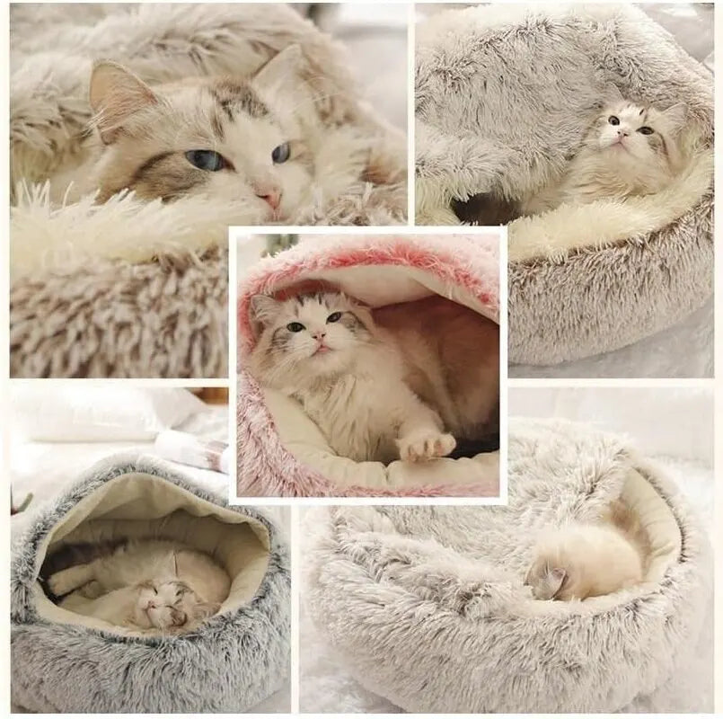 Plush Round Cat Bed Pet Mattress Warm Soft Comfortable Basket Cat Dog 2 in 1 Sleeping Bag Nest for Small Dogs