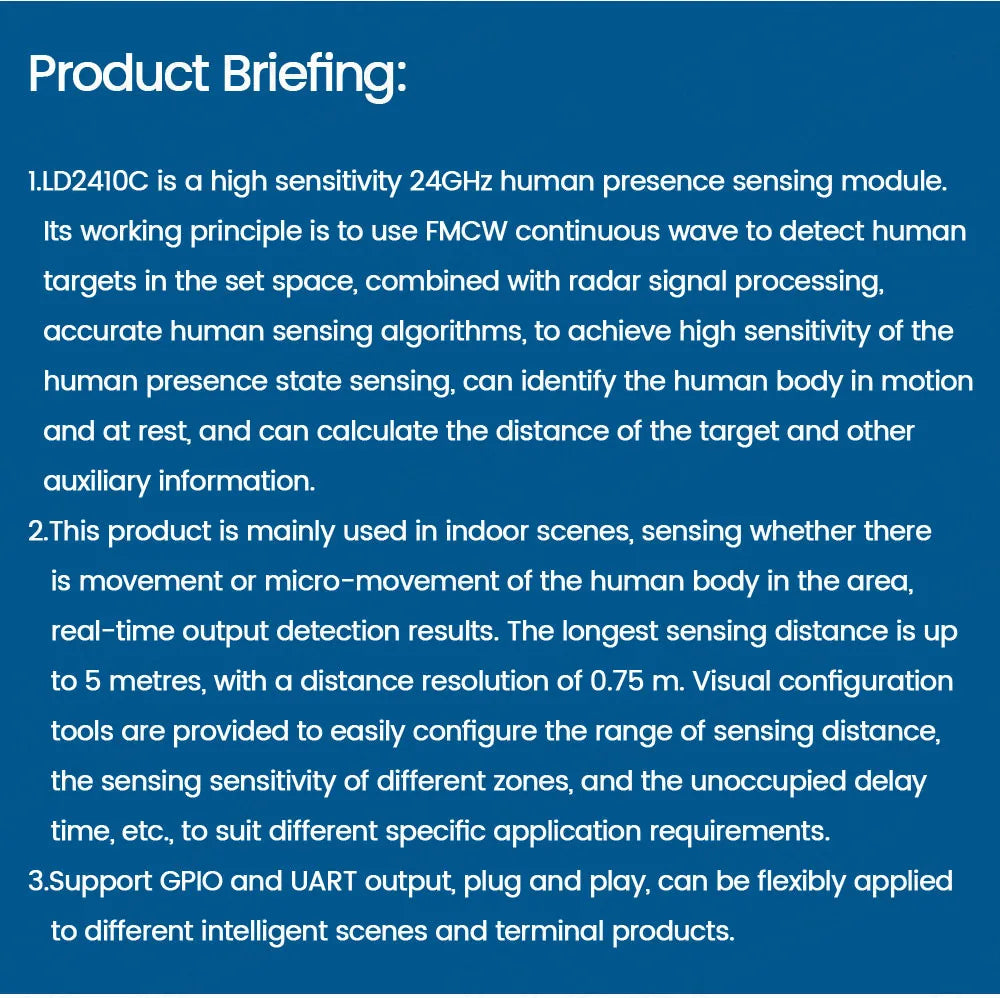 LD2410C 24GHz Human Presence Sensor FMCW Wave Radar Induction Module Body Heartbeat Detection Sensors High Accuracy