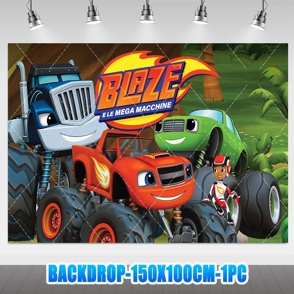 Blaze Monster Machines Theme Birthday Party Supplies Decor Cartoon Truck Balloon Banner Backdrops Cupcake Topper for Kids Gifts