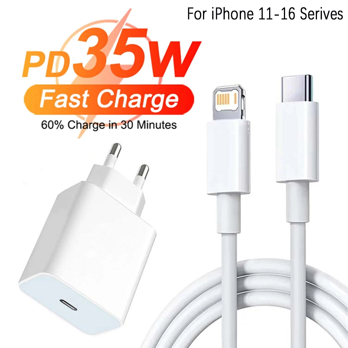 PD 35W Fast Charger Set For iPhone 11 12 13 14 15 16 Pro Max Plus Fast