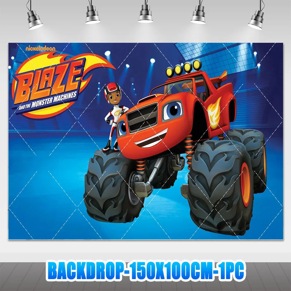 Blaze Monster Machines Theme Birthday Party Supplies Decor Cartoon Truck Balloon Banner Backdrops Cupcake Topper for Kids Gifts
