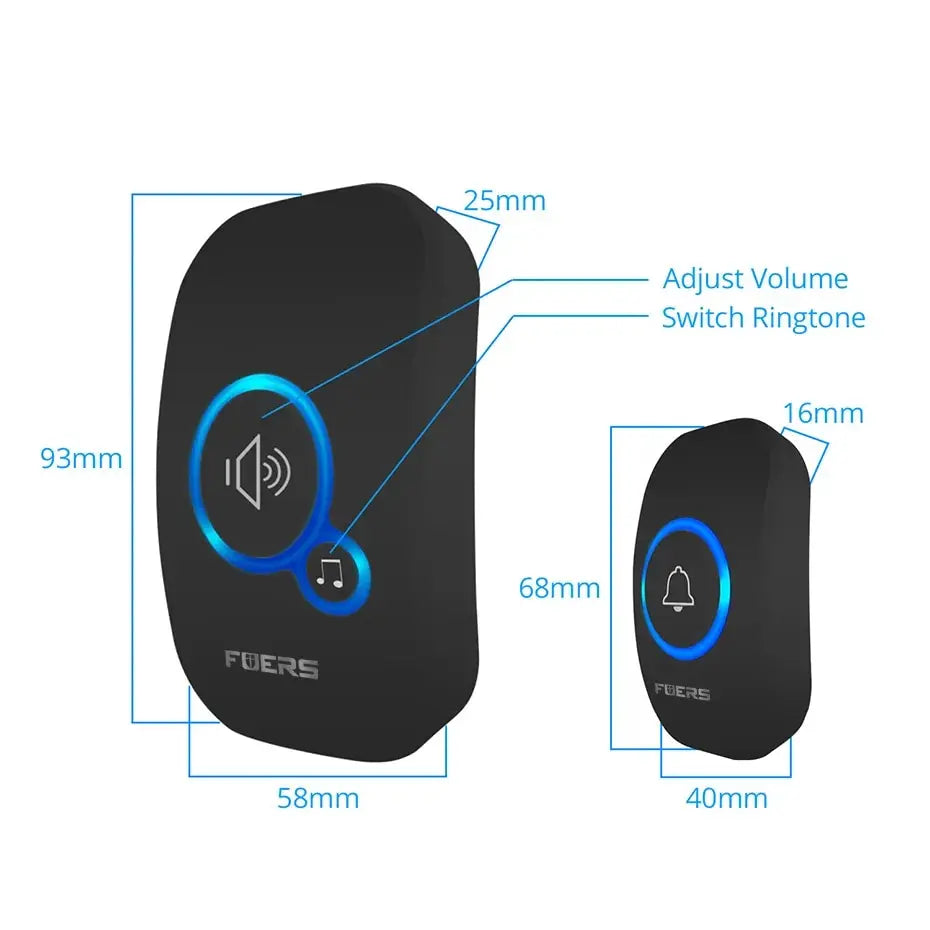 Fuers Wireless Doorbell Waterproof Door Chime Kit Welcome Chime Home Door Bell Intelligent 32 Songs Melodies Sound And LED