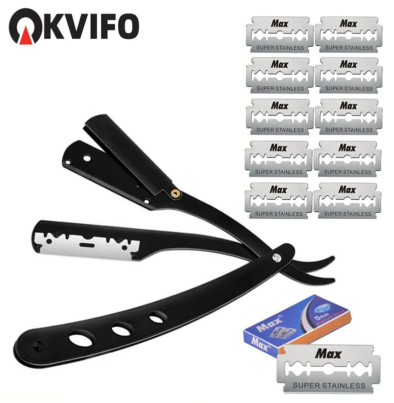 ( 1 Holder+10/20 Blades )Straight shaver arm, men's folding manual shaver, men's shaver, razor sharp blade barber shop razor