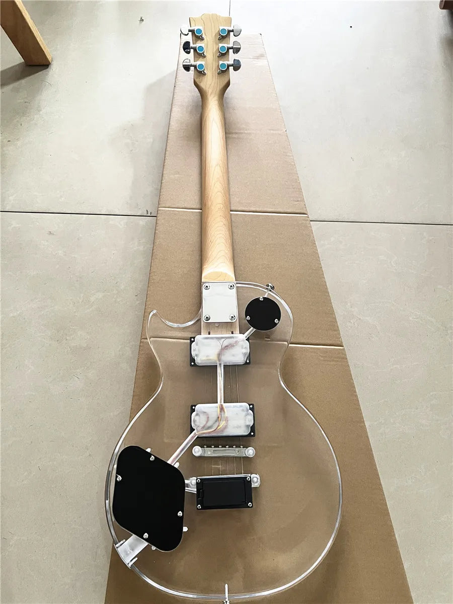 High quality custom crystal acrylic transparent Plexiglass 6-string electric guitar rose wood fingerboard led color lights