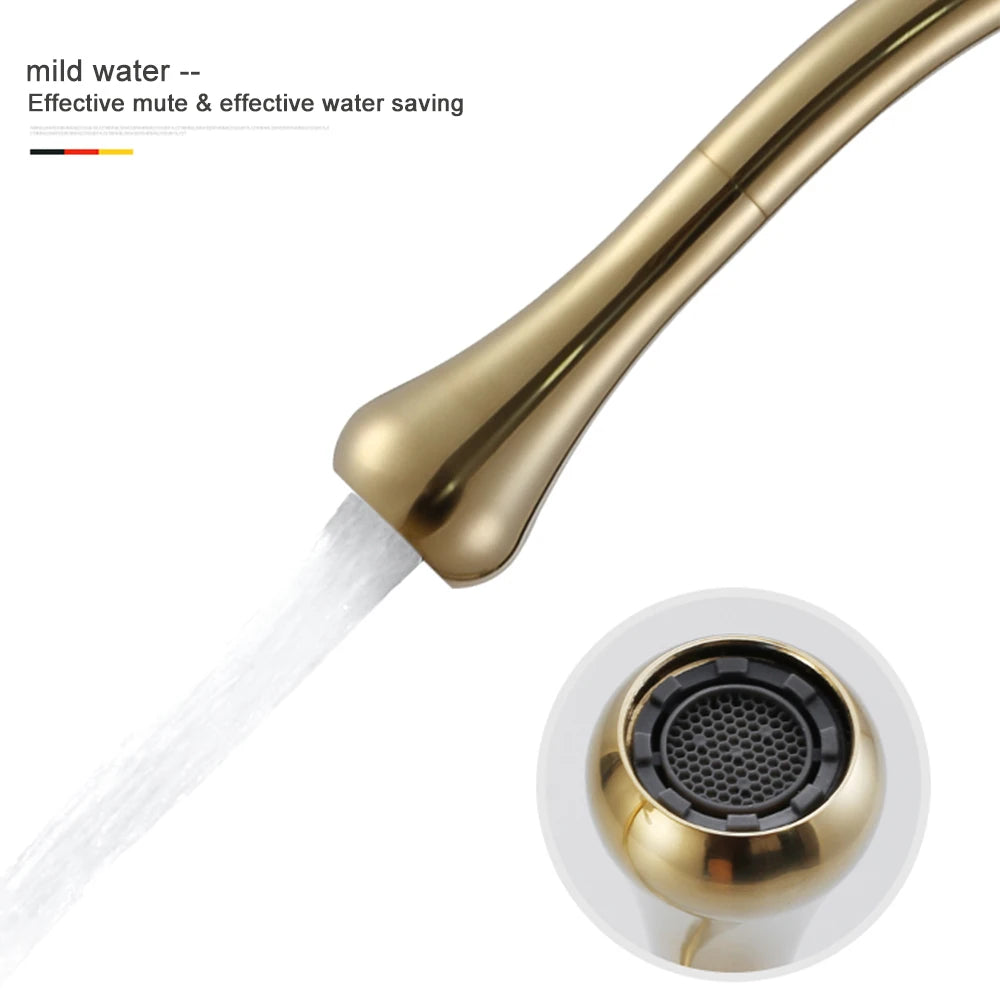 Modern Basin Faucet Brushed Gold Black Silver Faucet Deck Mounted Basin Sink Tap Mixer Hot & Cold Brass Tap for Bathroom