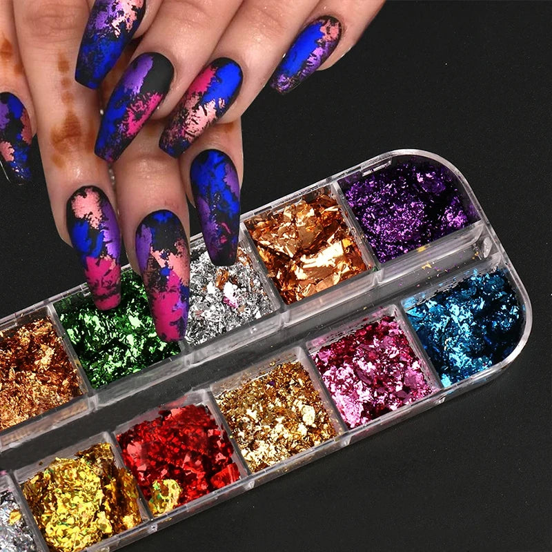 1 Box 12 Color Foil Pieces Nail Glitter Glitter Nail Decoration
