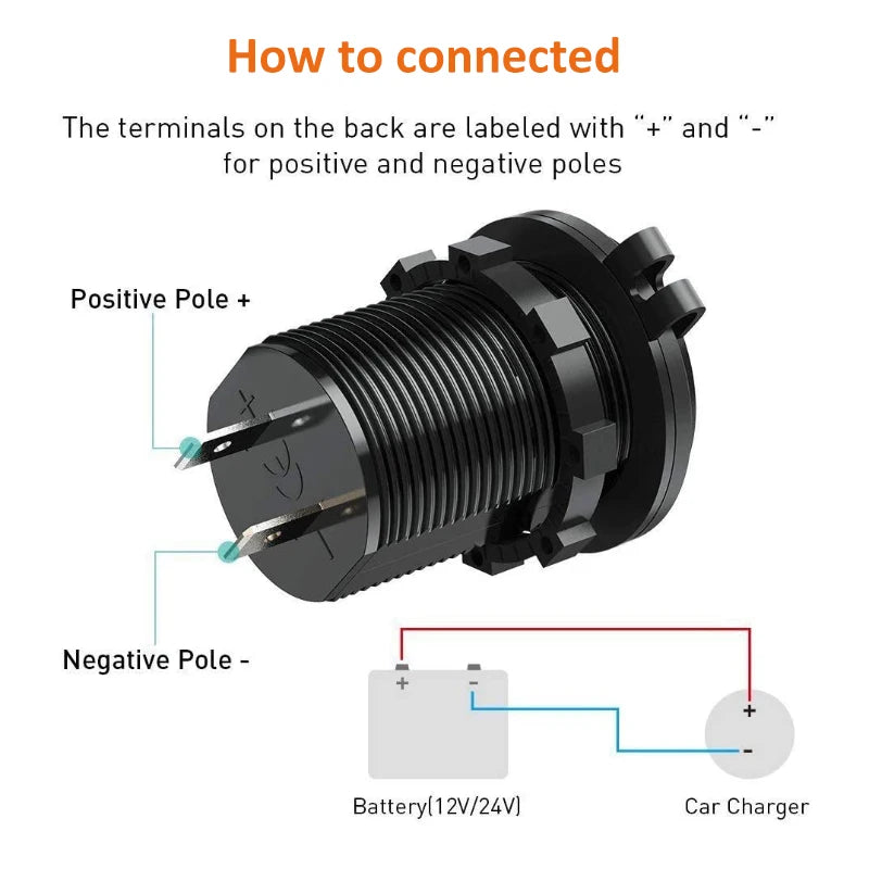 Dual USB Car Charger Waterproof 12V/24V QC3.0 USB Fast Charger Socket Power Outlet with Touch Switch